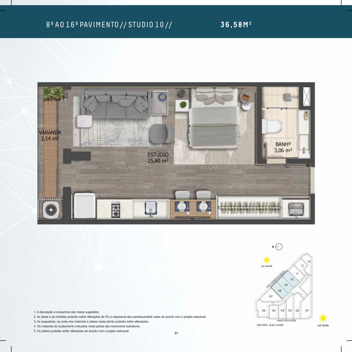 Studio tipo 10 — render interior